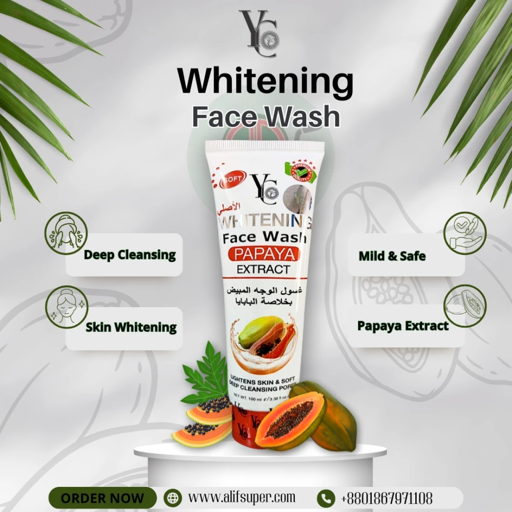 YC Whitening Face Wash Papaya Extract – 100ml - Image 3